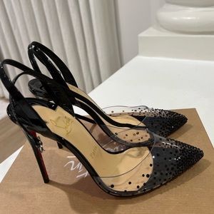 Spikaqueen black 100mm clear rhinestone sandal heel